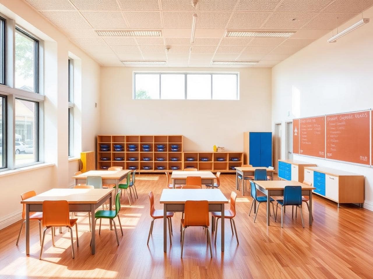 LVT classroom flooring installed by Azeemah Floors in a UAE school