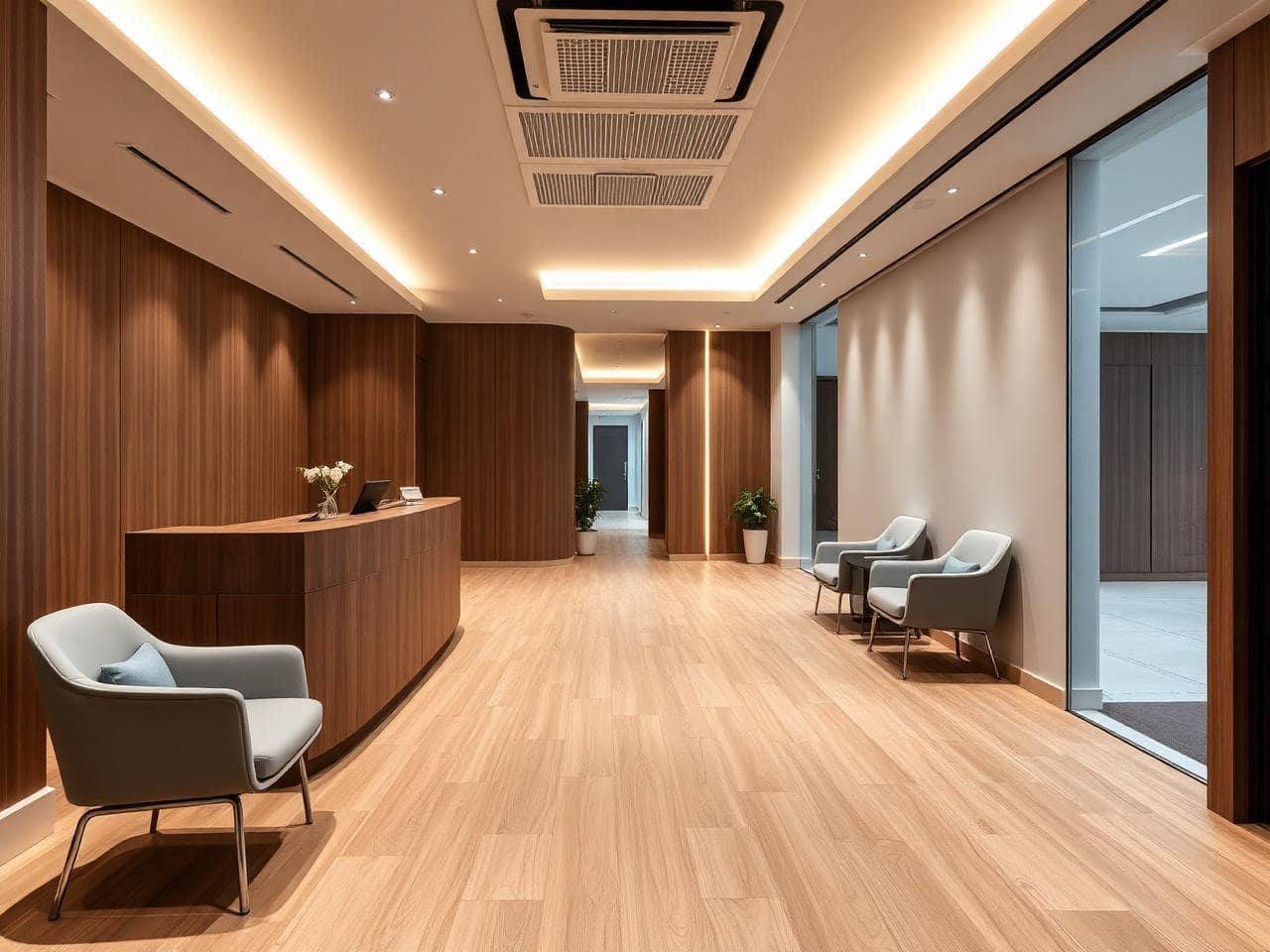 Polyflor vinyl flooring in a DHA-licensed clinic reception in Dubai