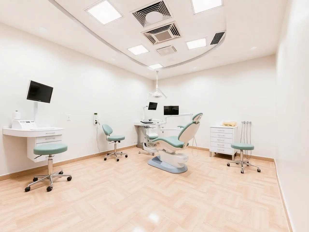 Coved hygienic vinyl flooring in a UAE clinic treatment room