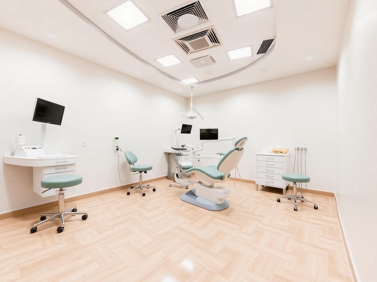 Coved hygienic vinyl flooring in a UAE clinic treatment room