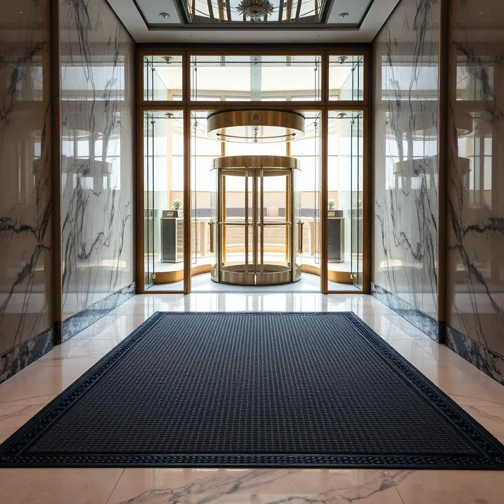Recessed commercial entrance matting at a luxury Dubai hotel lobby