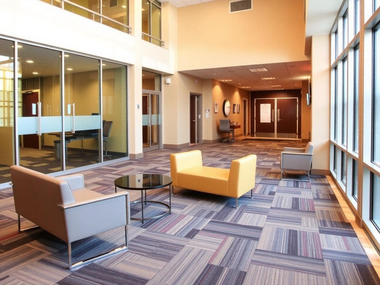 Healthcare-grade vinyl flooring in a Dubai medical centre lobby