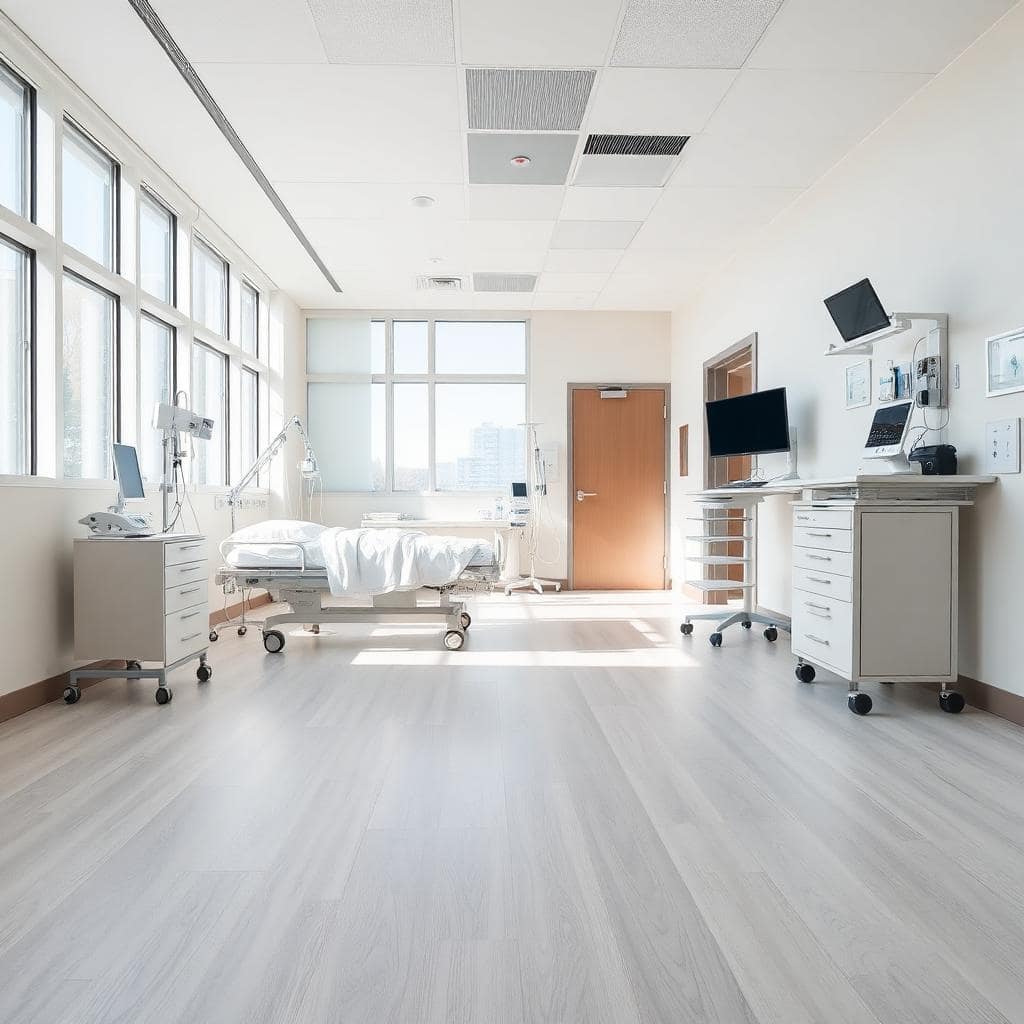 Antimicrobial PUR vinyl flooring in a UAE hospital patient room