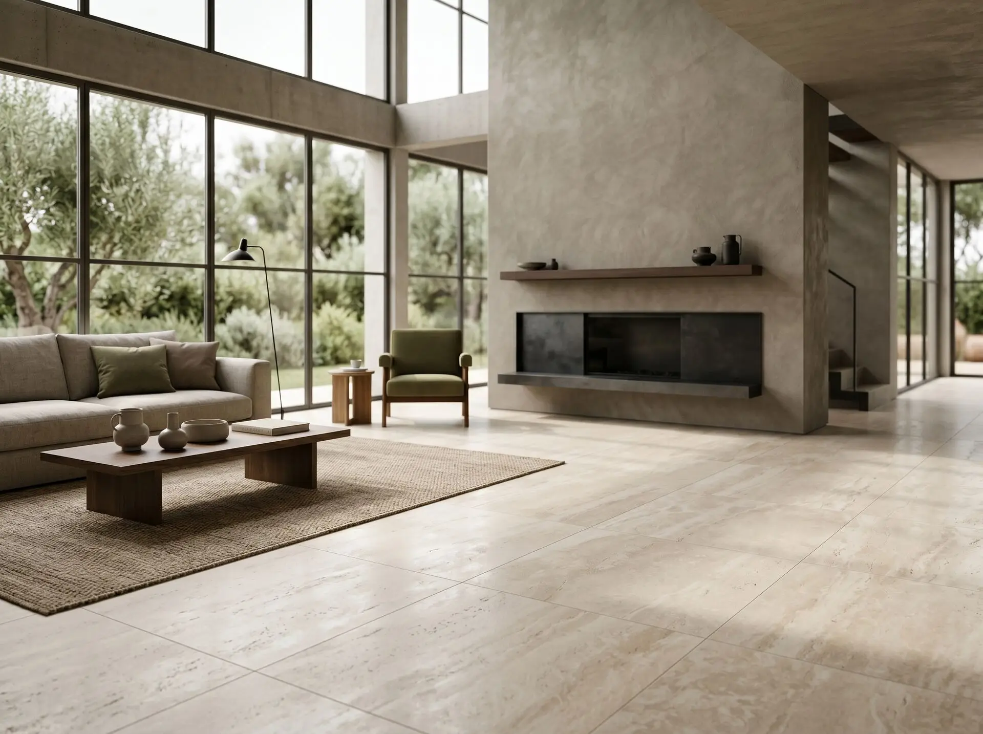 Large-format porcelain tile flooring in a luxury Dubai living space