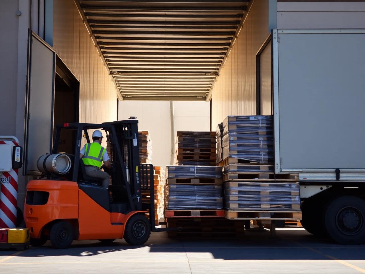 Forklift loading flooring onto a delivery truck at the UAE warehouse